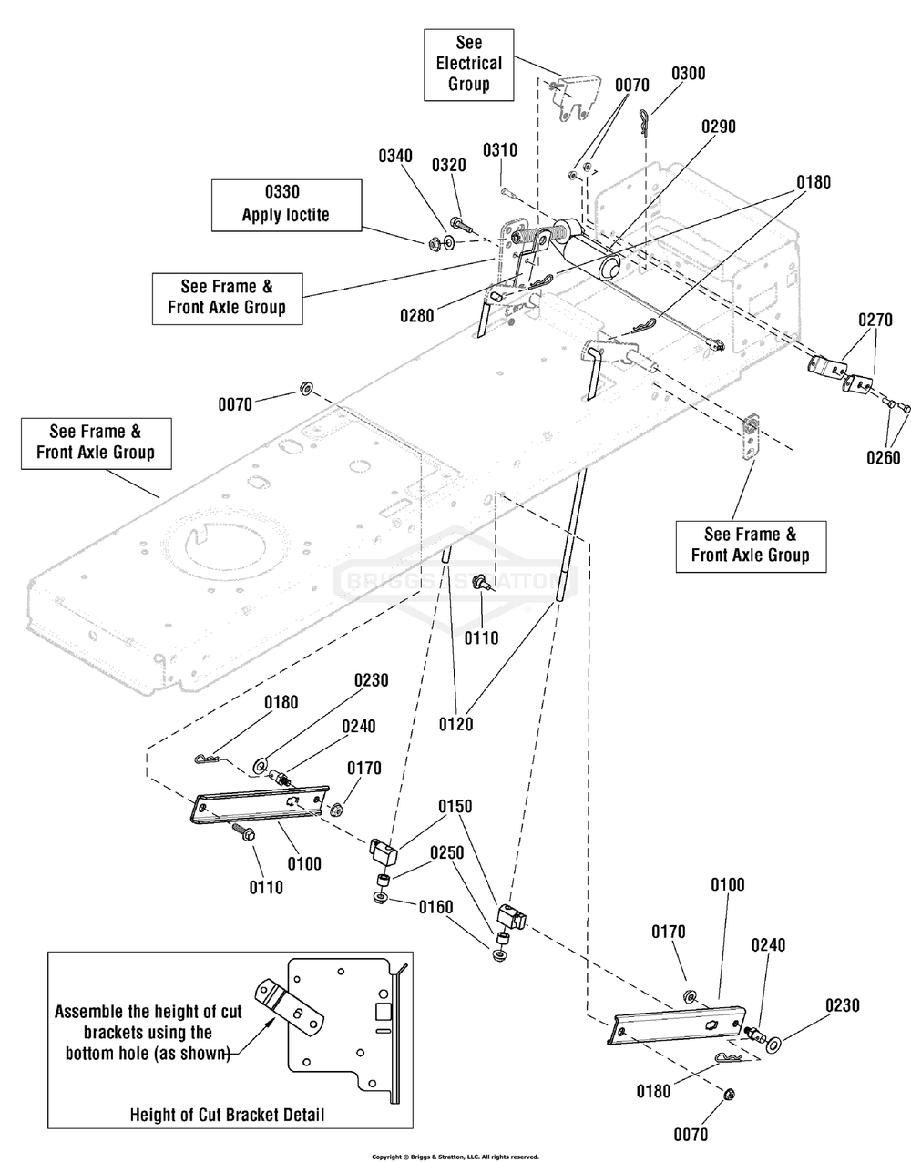 Lift Group - Electric Diagram and Parts List for 2691085-00 (107250040)(2012) Briggs and Stratton Lawn Tractor